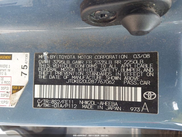 Продаж на аукціоні авто 2008 Toyota Prius, vin: JTDKB20U287767062, номер лоту: 45083547