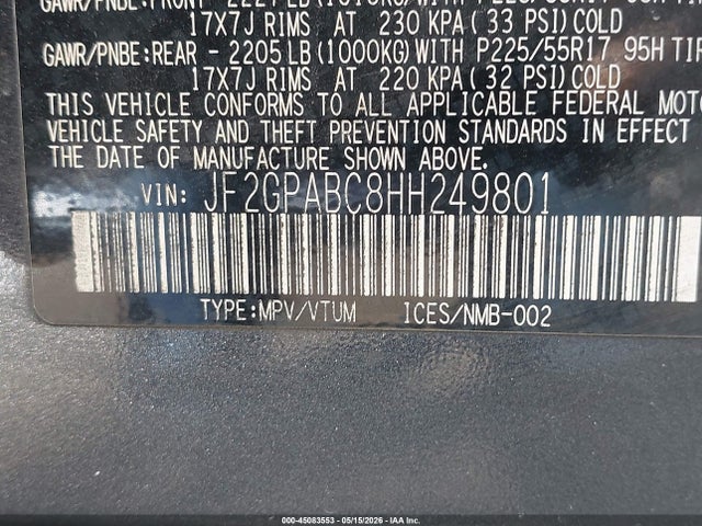 45083553 :رقم المزاد ، JF2GPABC8HH249801 vin ، 2017 Subaru Crosstrek 2.0i Premium مزاد بيع