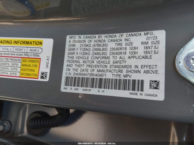 2024 Honda Cr-v Ex-l Awd მანქანა იყიდება აუქციონზე, vin: 2HKRS4H73RH404971, აუქციონის ნომერი: 45083578