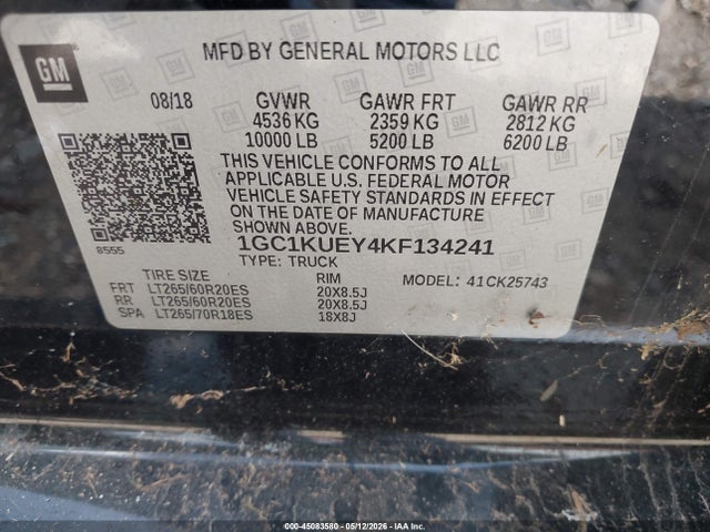 Продаж на аукціоні авто 2019 Chevrolet Silverado 2500hd High Country, vin: 1GC1KUEY4KF134241, номер лоту: 45083580