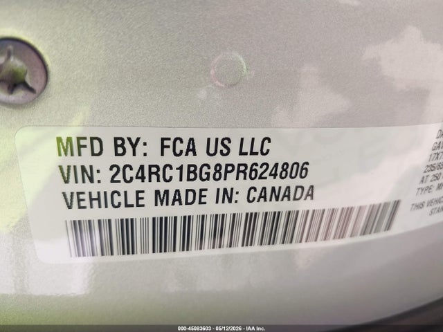 45083603 :رقم المزاد ، 2C4RC1BG8PR624806 vin ، 2023 Chrysler Pacifica Touring L مزاد بيع