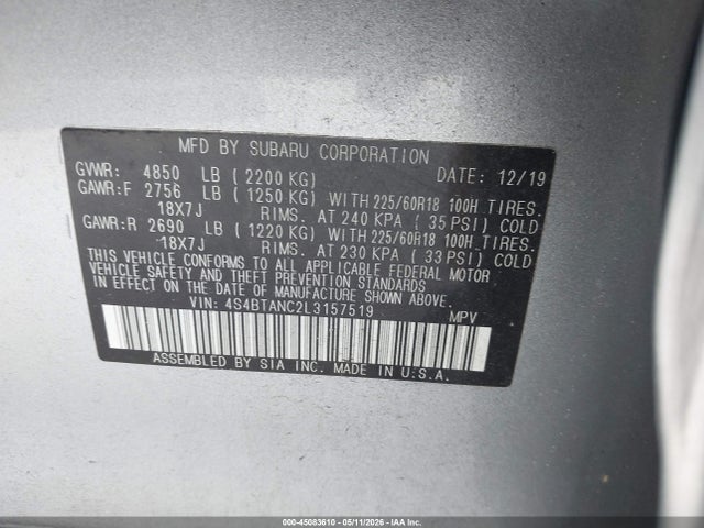 Продаж на аукціоні авто 2020 Subaru Outback Limited, vin: 4S4BTANC2L3157519, номер лоту: 45083610