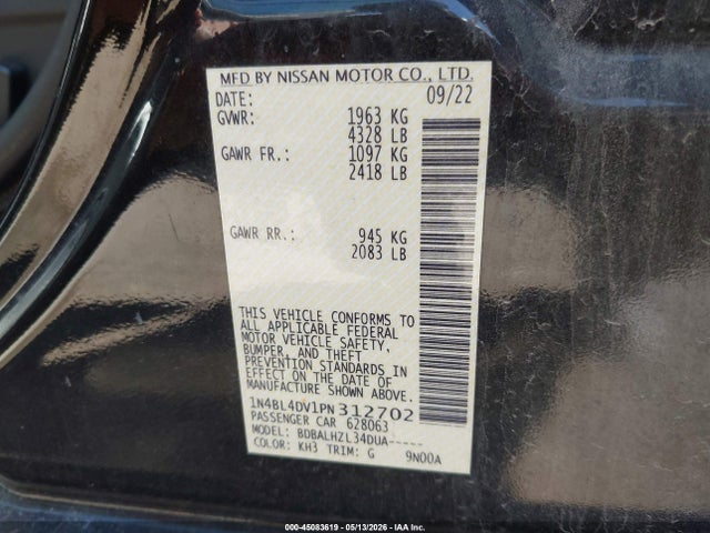 1N4BL4DV1PN312702 Nissan Altima Sv Fwd