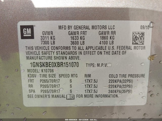 Продаж на аукціоні авто 2011 Chevrolet Tahoe Lt, vin: 1GNSKBE0XBR151070, номер лоту: 45083628