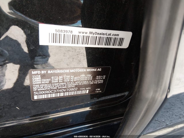 Aukcja sprzedaży 2017 Bmw X5 Xdrive35i, vin: 5UXKR0C37H0V70902, numer aukcji: 45083636