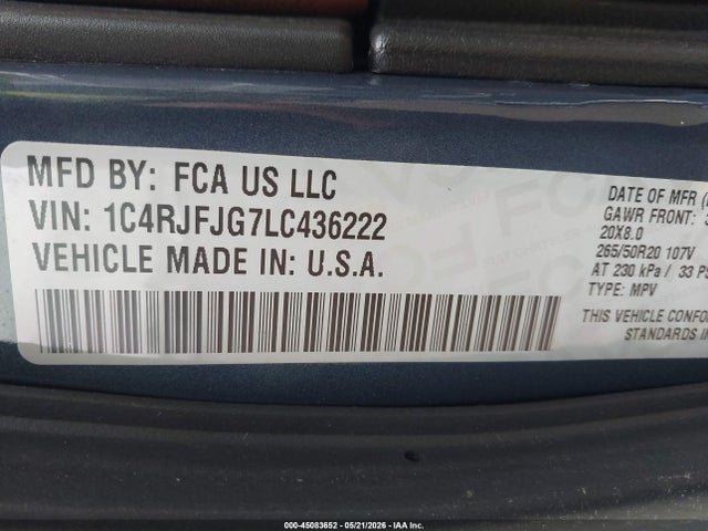 1C4RJFJG7LC436222 Jeep Grand Cherokee Summit 4x4