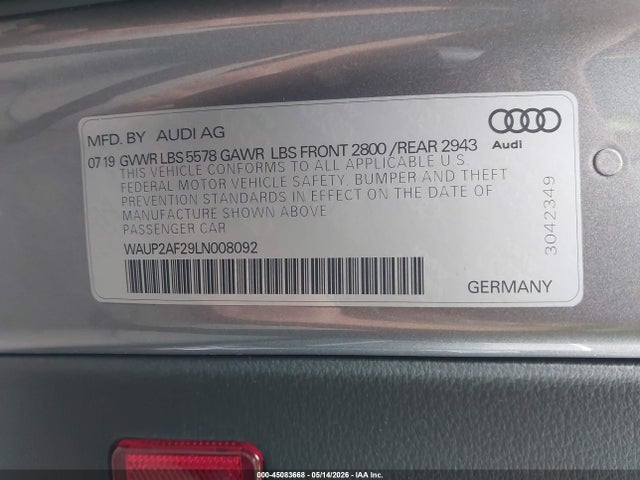 WAUP2AF29LN008092 Audi A7 Sportback Premium 55 Tfsi Quattro S Tronic
