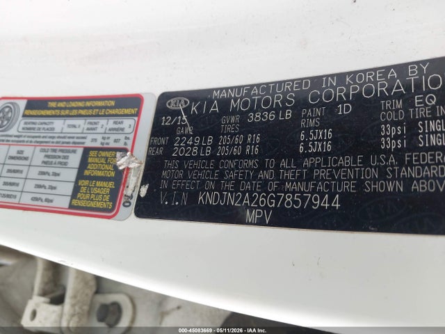 45083669 :رقم المزاد ، KNDJN2A26G7857944 vin ، 2016 Kia Soul مزاد بيع