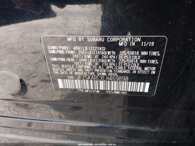 45083685 :رقم المزاد ، JF2SKARCXLH469898 vin ، 2020 Subaru Forester Sport مزاد بيع