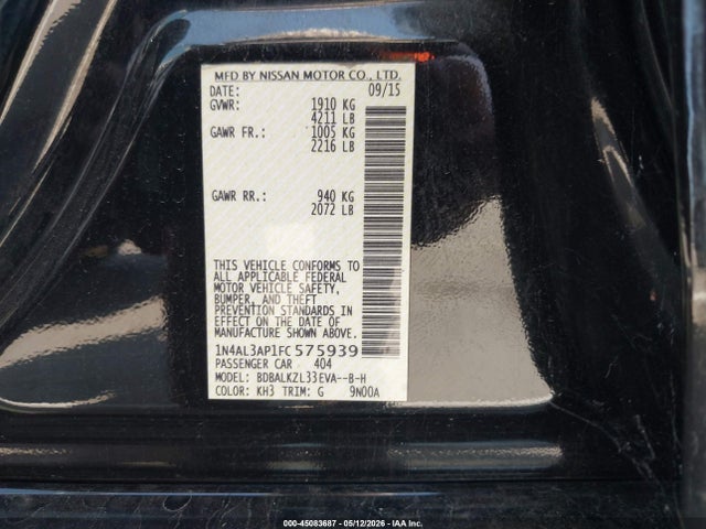 Nissan Altima 2.5 Sv 2015 1N4AL3AP1FC575939 Image 9