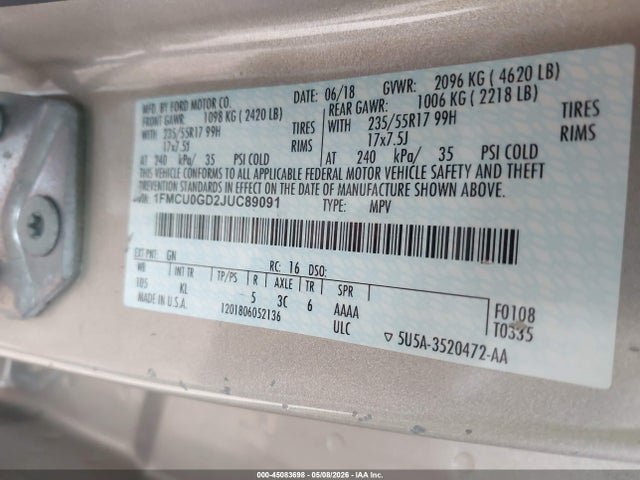 Aukcja sprzedaży 2018 Ford Escape Se, vin: 1FMCU0GD2JUC89091, numer aukcji: 45083698