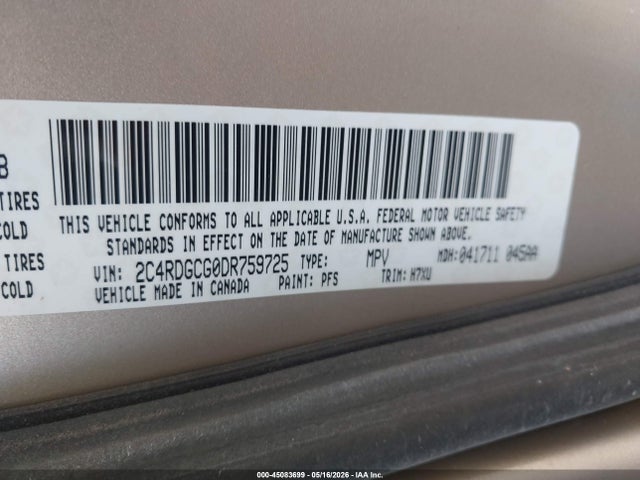 2013 Dodge Grand Caravan Sxt მანქანა იყიდება აუქციონზე, vin: 2C4RDGCG0DR759725, აუქციონის ნომერი: 45083699