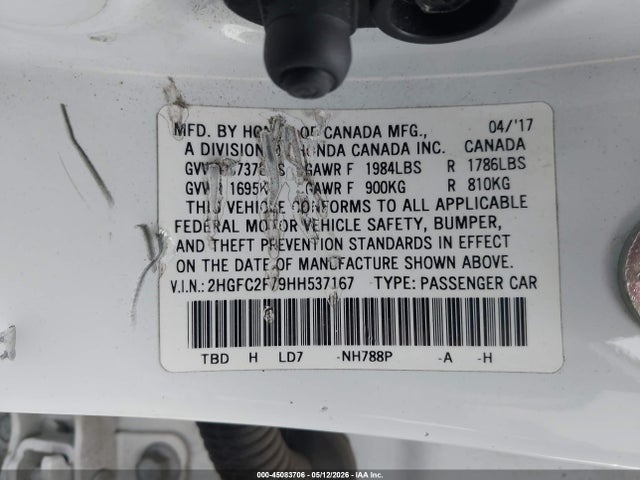 Aukcja sprzedaży 2017 Honda Civic Ex, vin: 2HGFC2F79HH537167, numer aukcji: 45083706