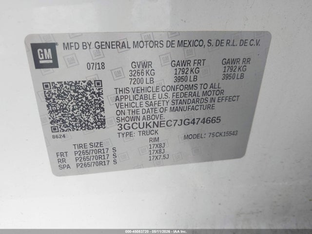 3GCUKNEC7JG474665 Chevrolet Silverado 1500 Wt