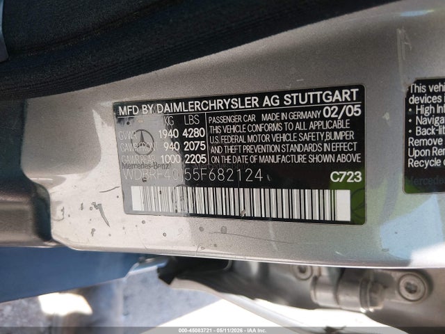 2005 Mercedes-benz C 230 Kompressor Sport მანქანა იყიდება აუქციონზე, vin: WDBRF40J55F682124, აუქციონის ნომერი: 45083721