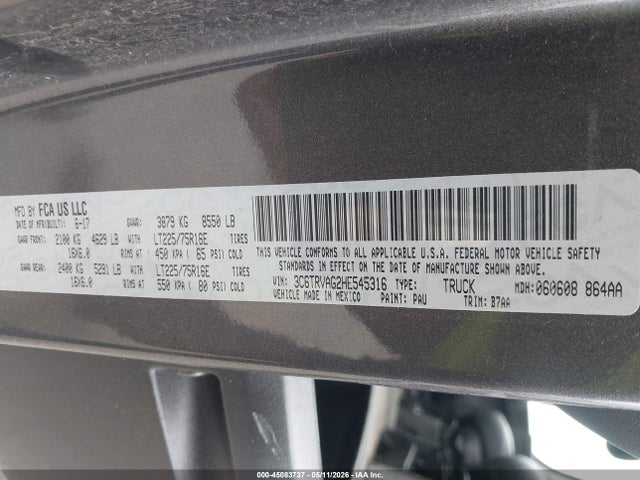 45083737 :رقم المزاد ، 3C6TRVAG2HE545316 vin ، 2017 Ram Promaster 1500 Low Roof 136 Wb مزاد بيع