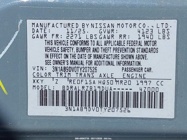 Продаж на аукціоні авто 2026 Nissan Sentra Sr, vin: 3N1AB9DV0TY207526, номер лоту: 45083738