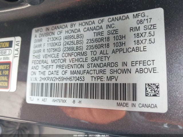 Honda CR-V EX 2017 2HKRW2H59HH670453 Image 9