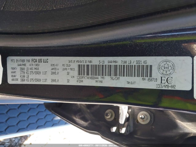 Продажа на аукционе авто 2019 Ram 1500 Laramie Longhorn, vin: 1C6SRFKT4KN868444, номер лота: 45083771