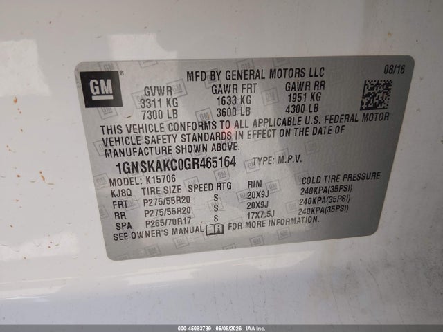 1GNSKAKC0GR465164 Chevrolet Tahoe Ls