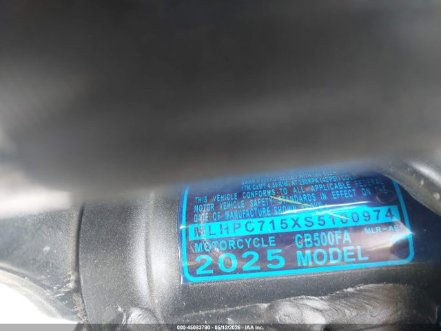 Auction sale of the 2025 Honda Cb500 F, vin: MLHPC715XS5100974, lot number: 45083790