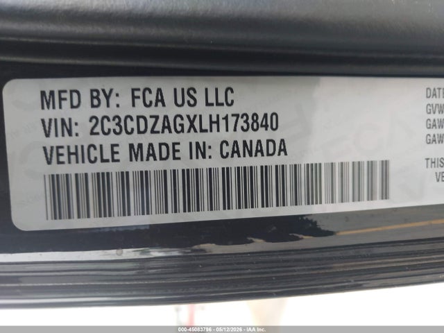 Продаж на аукціоні авто 2020 Dodge Challenger Sxt, vin: 2C3CDZAGXLH173840, номер лоту: 45083796