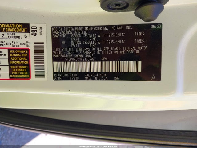 Aukcja sprzedaży 2023 Toyota Sienna Le, vin: 5TDKRKEC1PS165589, numer aukcji: 45083797