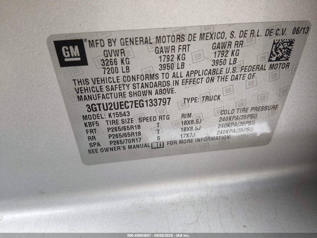 Aukcja sprzedaży 2014 Gmc Sierra 1500 Sle, vin: 3GTU2UEC7EG133797, numer aukcji: 45083807