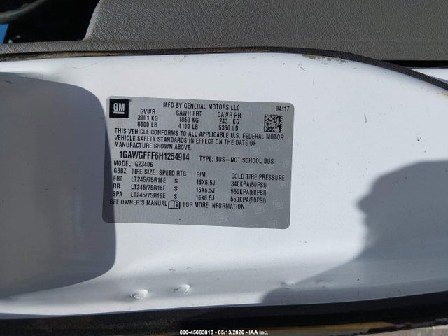 2017 Chevrolet Express 2500 Lt მანქანა იყიდება აუქციონზე, vin: 1GAWGFFF6H1254914, აუქციონის ნომერი: 45083810
