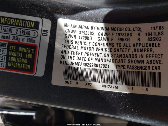 Продажа на аукционе авто 2009 Honda Civic Hybrid, vin: JHMFA36299S012021, номер лота: 45083816