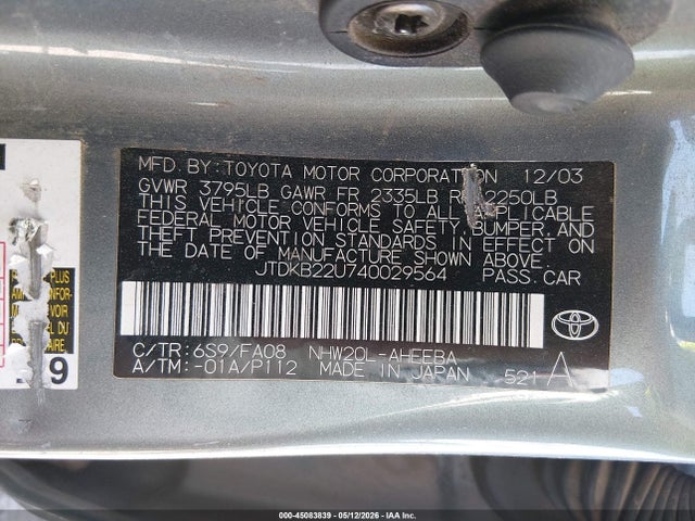2004 Toyota Prius მანქანა იყიდება აუქციონზე, vin: JTDKB22U740029564, აუქციონის ნომერი: 45083839