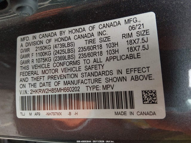 Honda Cr-v Awd Ex-l 2021 2HKRW2H85MH660202 Image 9
