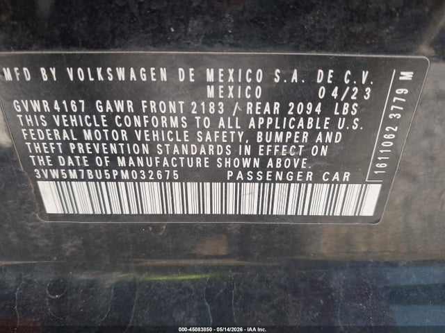 2023 Volkswagen Jetta 1.5t S მანქანა იყიდება აუქციონზე, vin: 3VW5M7BU5PM032675, აუქციონის ნომერი: 45083850