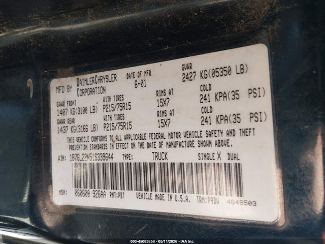 Продажа на аукционе авто 2001 Dodge Dakota Slt/sport, vin: 1B7GL22N51S339644, номер лота: 45083858
