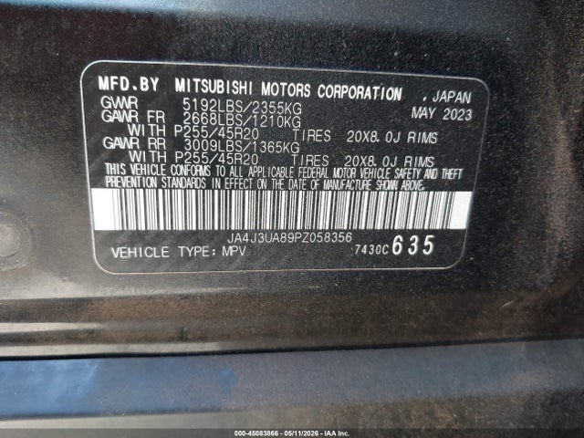 Aukcja sprzedaży 2023 Mitsubishi Outlander Se 2.5 2wd, vin: JA4J3UA89PZ058356, numer aukcji: 45083866
