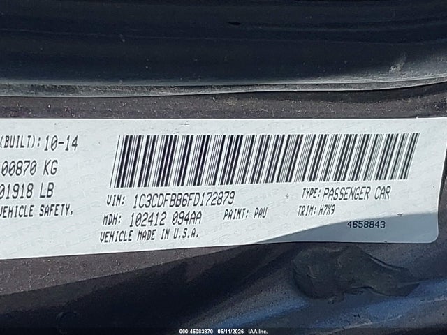 2015 Dodge Dart Sxt მანქანა იყიდება აუქციონზე, vin: 1C3CDFBB6FD172879, აუქციონის ნომერი: 45083870