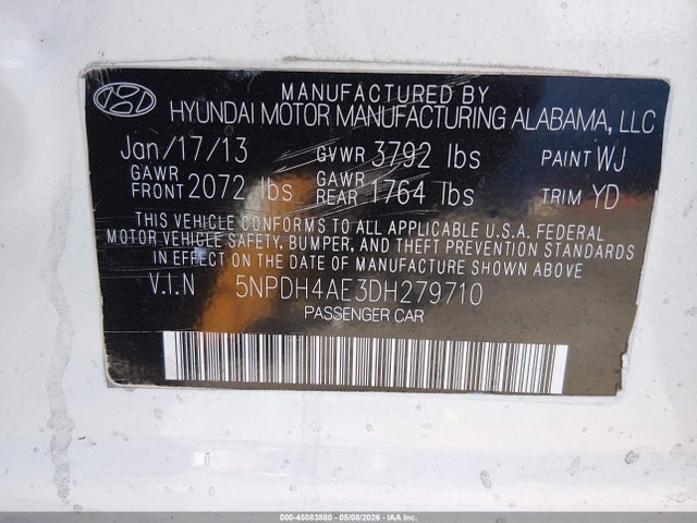 Продаж на аукціоні авто 2013 Hyundai Elantra Gls, vin: 5NPDH4AE3DH279710, номер лоту: 45083880