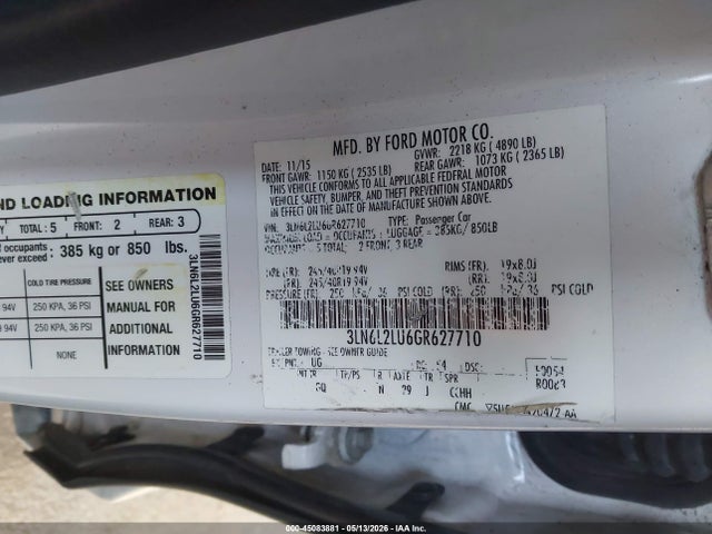 45083881 :رقم المزاد ، 3LN6L2LU6GR627710 vin ، 2016 Lincoln Mkz Hybrid مزاد بيع