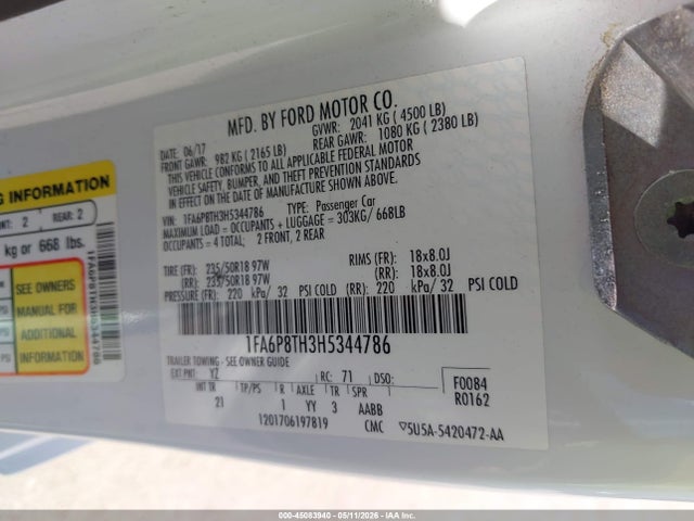 Продажа на аукционе авто 2017 Ford Mustang Ecoboost, vin: 1FA6P8TH3H5344786, номер лота: 45083940