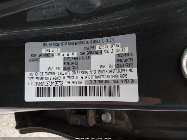 Продаж на аукціоні авто 2018 Mazda Mazda3 Touring, vin: 3MZBN1L37JM165772, номер лоту: 45083959