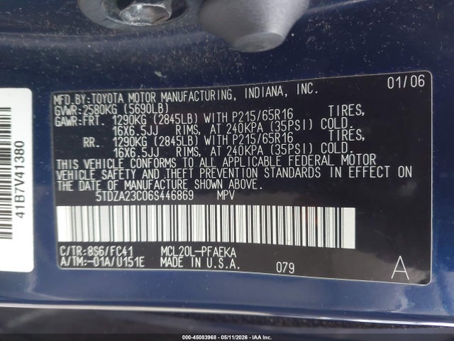 Продаж на аукціоні авто 2006 Toyota Sienna Le, vin: 5TDZA23C06S446869, номер лоту: 45083968