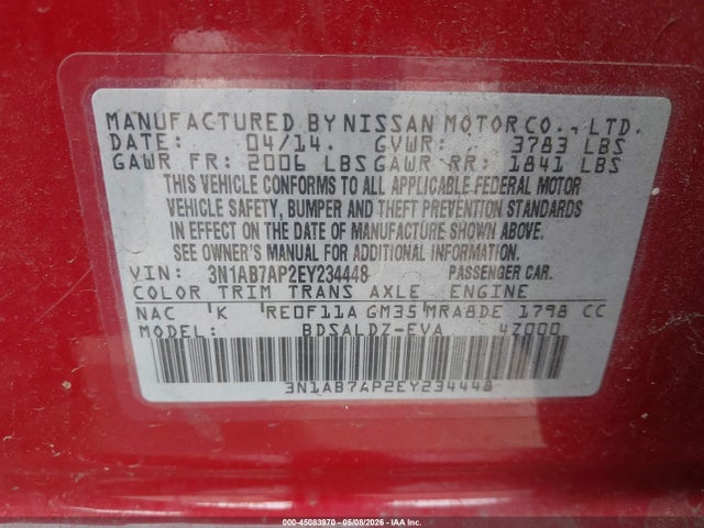 3N1AB7AP2EY234448 Nissan SENTRA SV