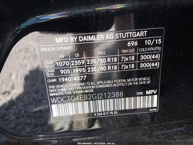 Auction sale of the 2016 Mercedes-benz Gla 250, vin: WDCTG4EB2GJ212388, lot number: 45084002