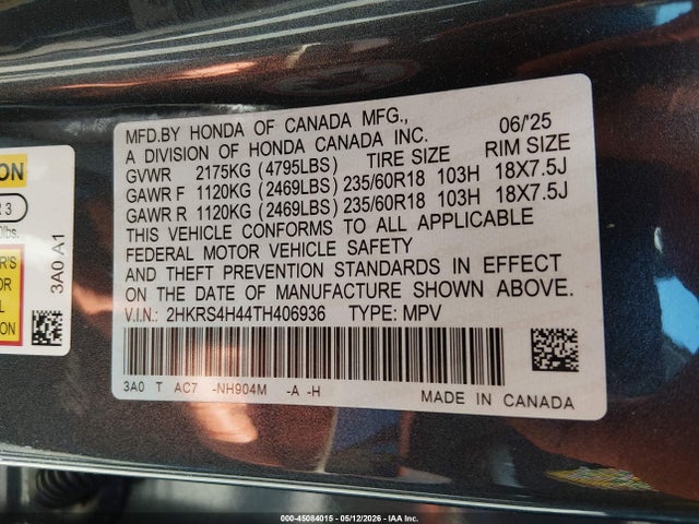 Продажа на аукционе авто 2026 Honda Cr-v Ex Awd, vin: 2HKRS4H44TH406936, номер лота: 45084015