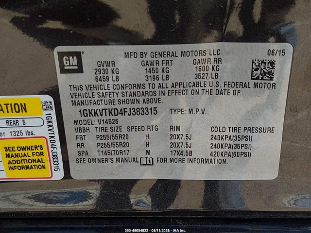 GMC Acadia Denali 2015 1GKKVTKD4FJ383315 Image 9