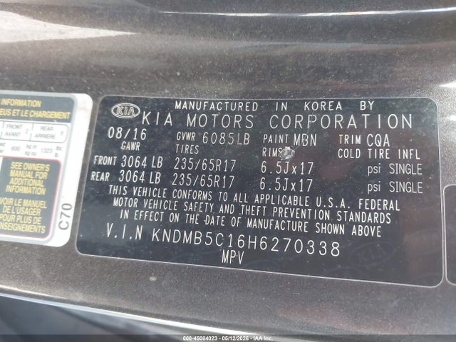 2017 Kia Sedona Lx მანქანა იყიდება აუქციონზე, vin: KNDMB5C16H6270338, აუქციონის ნომერი: 45084023