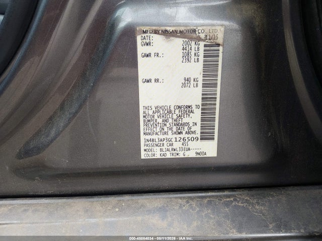 2016 Nissan Altima 3.5 Sl მანქანა იყიდება აუქციონზე, vin: 1N4BL3AP3GC126509, აუქციონის ნომერი: 45084034