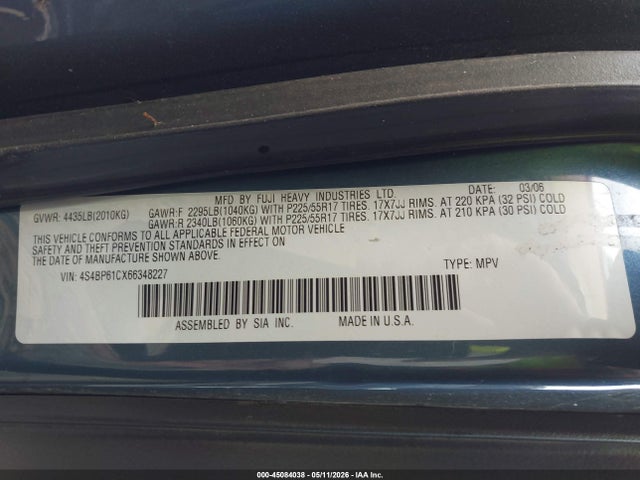 Продаж на аукціоні авто 2006 Subaru Outback 2.5i, vin: 4S4BP61CX66348227, номер лоту: 45084038