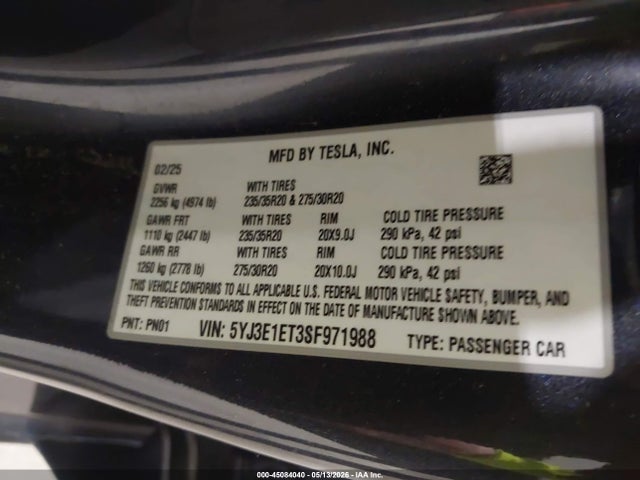Tesla Model 3 Performance All-wheel Drive 2025 5YJ3E1ET3SF971988 Image 9