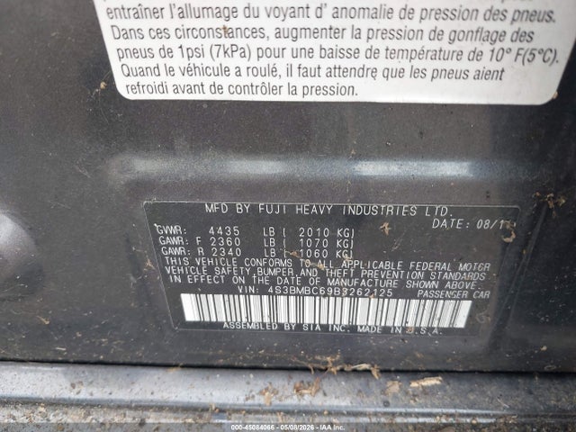 Aukcja sprzedaży 2011 Subaru Legacy 2.5i Premium, vin: 4S3BMBC69B3262125, numer aukcji: 45084066